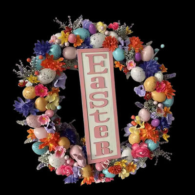 خرید تخم مرغ سینماسین تاج عید پاک برای درب ورودی آویزان کردن دکوراسیون بهار تخم مرغ پلاستیکی مخلوط رنگارنگ برگ های مصنوعی گل ها تاج تولید آنلاین