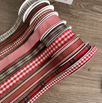 خرید بریتانیایی سبک کراوات کریسمس شطرنجی روبان گل دسته گل پارچه ای سازگار با محیط زیست نوار پارچه ای دست ساز گل آرایی DIY بسته بندی مواد هدیه تولید آنلاین