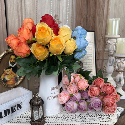 خرید 7 سر گل رز شبیه سازی کورولا، گلدان گل های جعلی، گل ابریشم، گل مصنوعی، سالن عروسی، تزئینات اتاق نشیمن بالا online manufacture