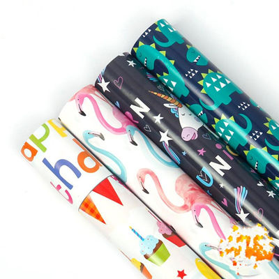 خرید طرح کارتونی رول کاغذی کادویی طلایی فلامینگو و دایناسور برای کودکان تولید آنلاین