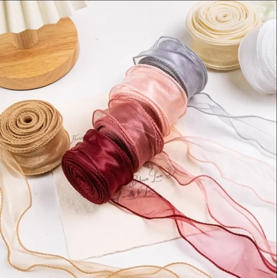 قیمت خوب رنگارنگ Organza نوار رول تزئین هدیه وارپ براق سیم ریش برای گل هدیه بسته بندی لوازم جانبی DIY آنلاین