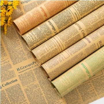 قیمت خوب کاغذ پوشک گل 50*70 سانتی متر در سبک روزنامه انگلیسی قدیمی برای بسته بندی هدیه آنلاین