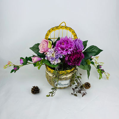 قیمت خوب تولید کننده جدید تقلید سبک اروپایی ترکیب پیون پارچه هورتنژ بوکت برای عروسی در خانه، ترتیب گل به شکل شاخ و آویزان دیوار آنلاین