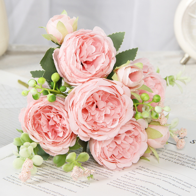 قیمت خوب 5 گل گل مصنوعی کوچک، گلدان به سبک کره ای، گل مصنوعی پرشین و خارجی، گل های عروسی خانگی آنلاین