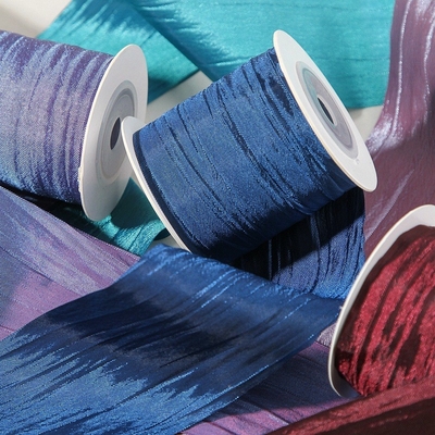 بند مرواریدی رنگ تغییر دهنده چین و چروک ابریشم اوژن، پلی استر، 5 سانتی متر / 50 متر، بسته بندی هدیه گل دستی، پاپیون DIY، لوازم جانبی مو