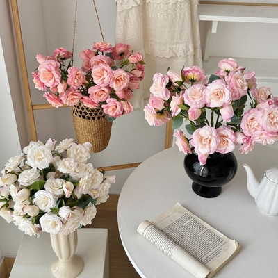 قیمت خوب گل رز شبیه‌سازی شده السا با 12 سر به سبک کره‌ای، گل رز مصنوعی، دکوراسیون میز ناهارخوری و اتاق نشیمن منزل، وسایل عکاسی آنلاین
