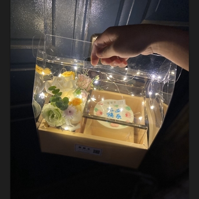 جعبه ی کیک گل، جعبه ی گل میوه ای فولادی شفاف PVC، جعبه ی گل دستی روز ولنتاین و جعبه ی هدیه ی گل محبوب