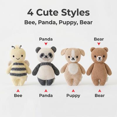 قیمت خوب Hand Knitted Animal Toys - 4 Cute Styles Bee Panda Puppy Bear - Adorable Soft Crochet Plush for Newborn Infants آنلاین