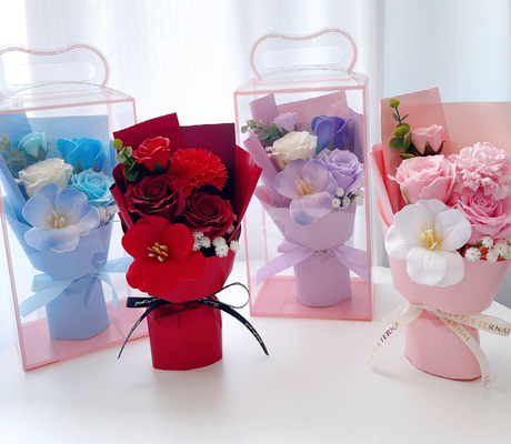 قیمت خوب بوکت گل صابون مصنوعی با جعبه هدیه شفاف گل گل گاردون رز نگه داشته شده برای روز مادر هدیه روز ولنتاین آنلاین