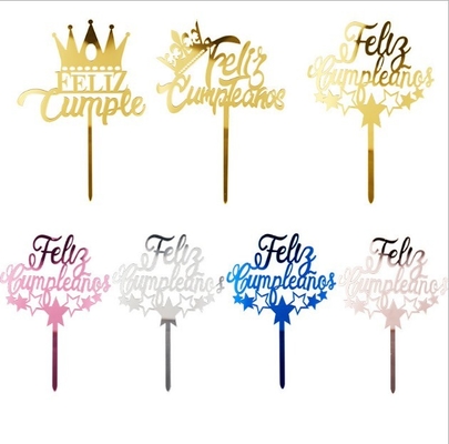قیمت خوب رویه کیک تولدت مبارک طلایی Feliz Cumpleanos رویه کیک اکریلیک نقره ای W11xH16cm آنلاین